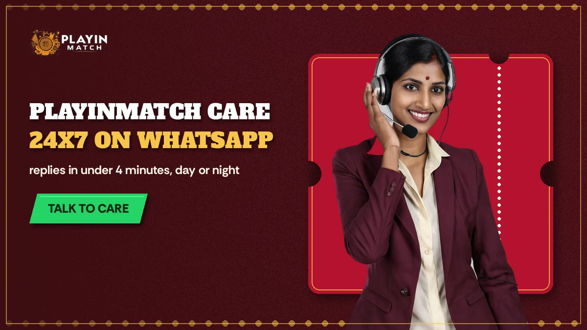 Hostess in a headset welcoming PlayinMatch players on a maroon help-desk ticket
