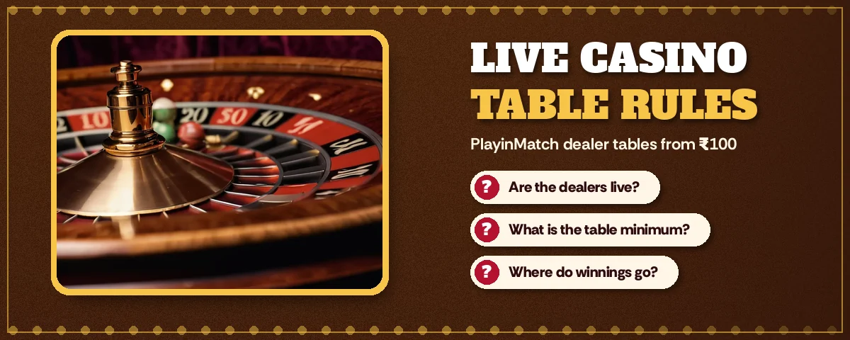 Close view of a spinning roulette wheel beside the PlayinMatch live casino table rules questions