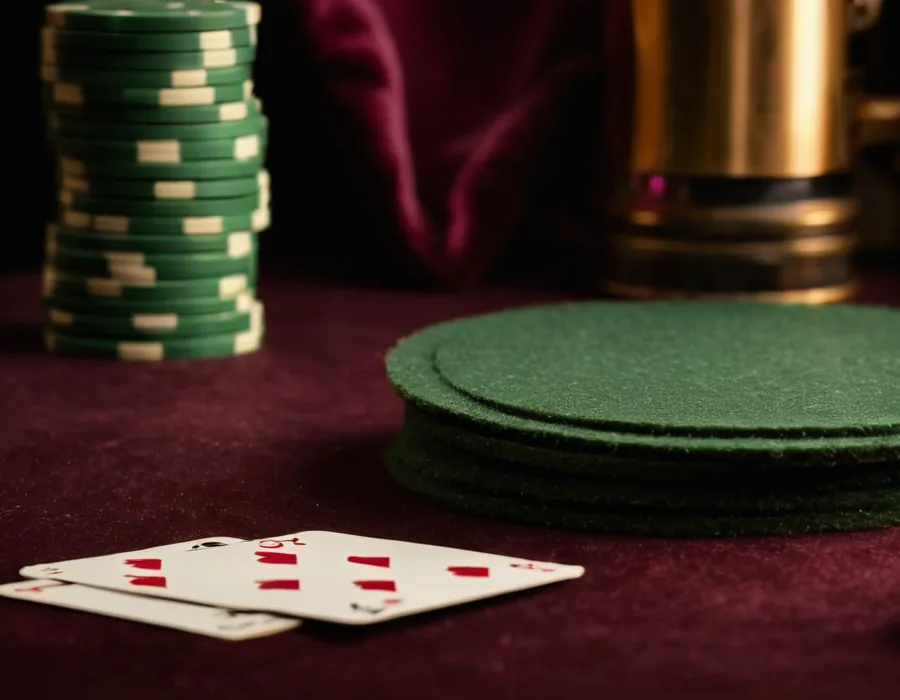 Green chip tower and a spread hand waiting on the blackjack felt