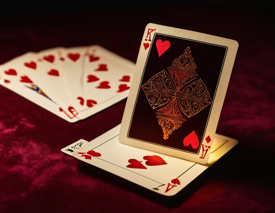 Oversized card standing above a fanned hand for the Lucky 7 draw