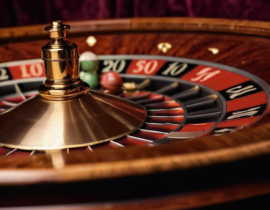 Spinning roulette wheel with the ball near the rim