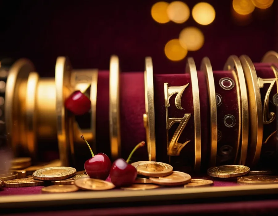 Gold slot reels with sevens and cherries on the PlayinMatch slots card