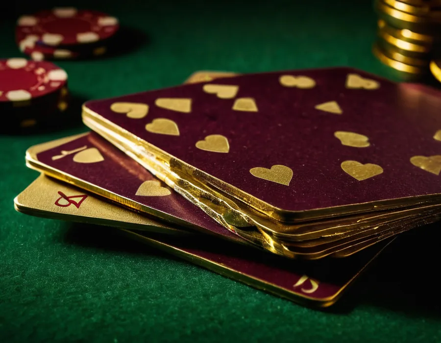 Heart-backed card deck on green felt for a PlayinMatch Teen Patti hand