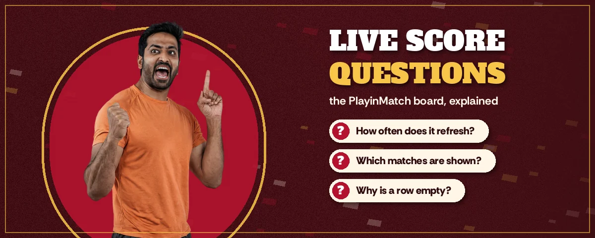 Excited fan pointing up beside PlayinMatch live score questions about refresh and empty rows