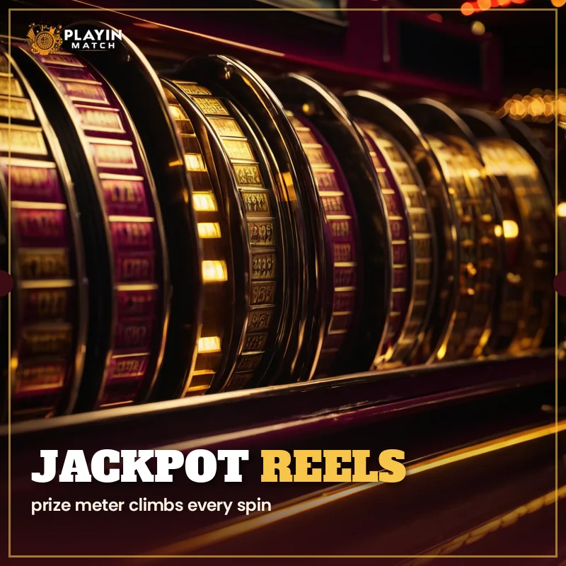 Jackpot slot reels with a glowing prize meter above the grid