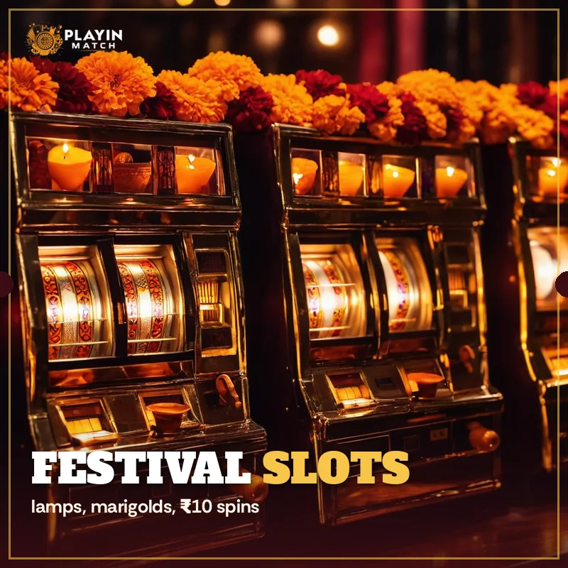 Indian-themed slot reels decorated with festival lamps and marigolds