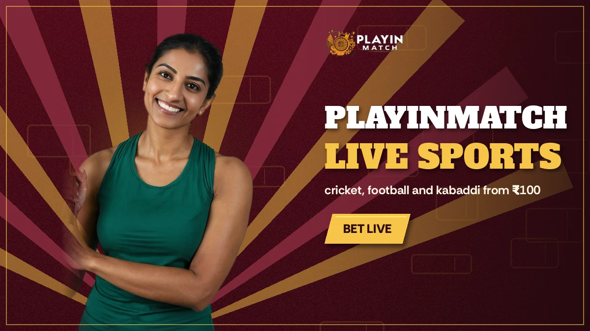 Smiling sportswoman in a green training top beside the PlayinMatch live sports banner